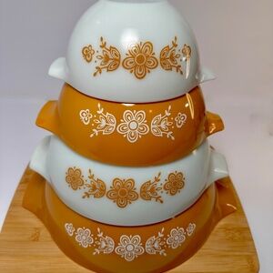Vintage Pyrex Butterfly Gold Nesting Casserole Set 🦋 USA Made | 4 Pieces